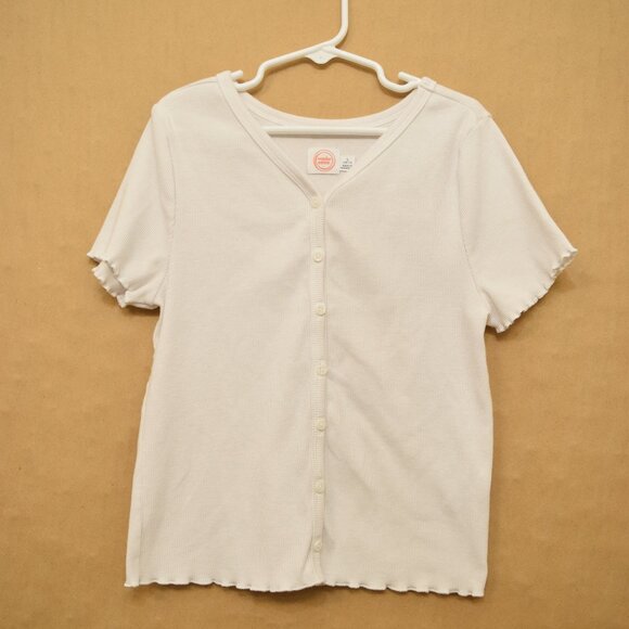 Wonder Nation White Button-Front Ribbed Tee | Size L (10–12) - Picture 1 of 5